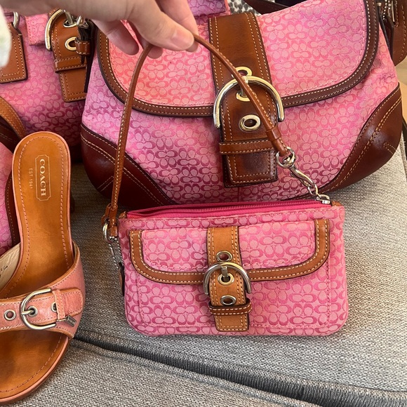 Coach Pink and Tan Soho Wristlet Purse - Picture 1 of 7